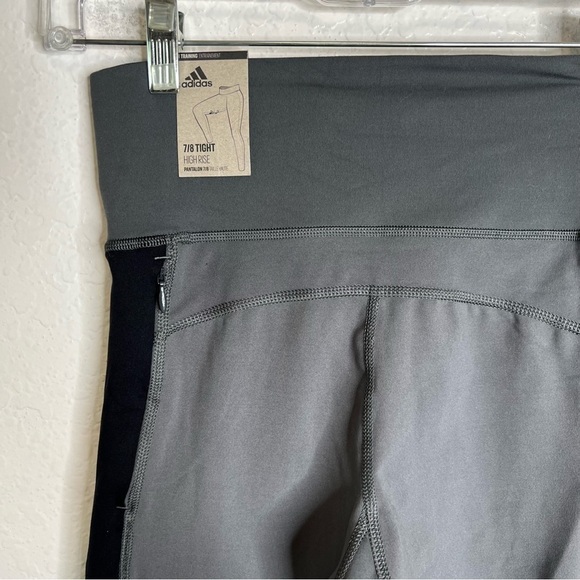 Adidas Leggings Women Small Runnings Soft Gray Black Color Block High Rise W - Picture 5 of 11